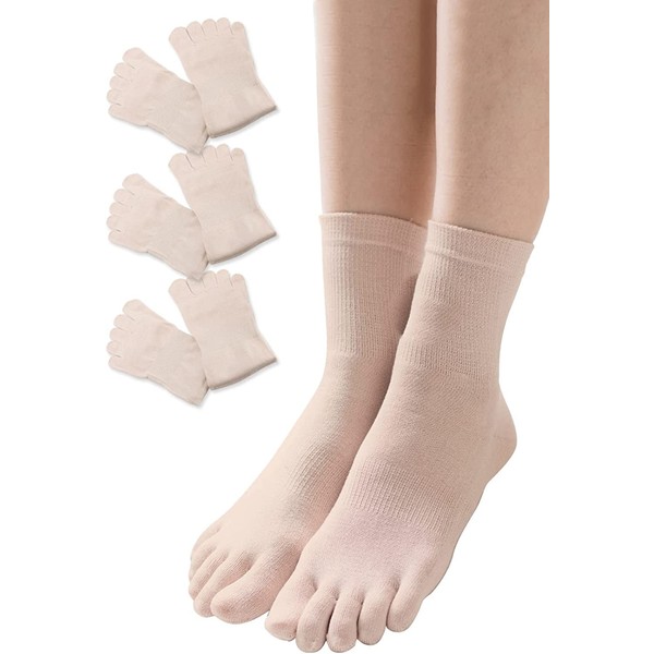 COCOSILK Silk Socks, 5 Toe Socks, Women's, 3 Pairs Set,