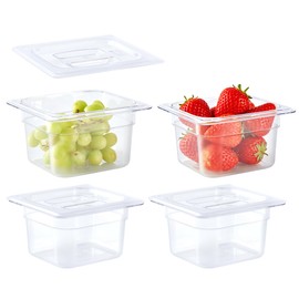 PIAMIG 1/6 Size 4" Deep Plastic Food Pans with lids,Clear Polycarbonate Commercial Food Storage Containers, Dishwasher Safe,Stackable & Reusable for Kitchen,Restaurant,Buffets and Salad Bar (4 Pack)