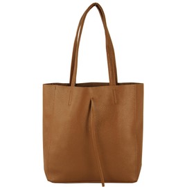 modamoda de - T253 - Italian Leather Tote Bag with Inner Pocket, Cognac