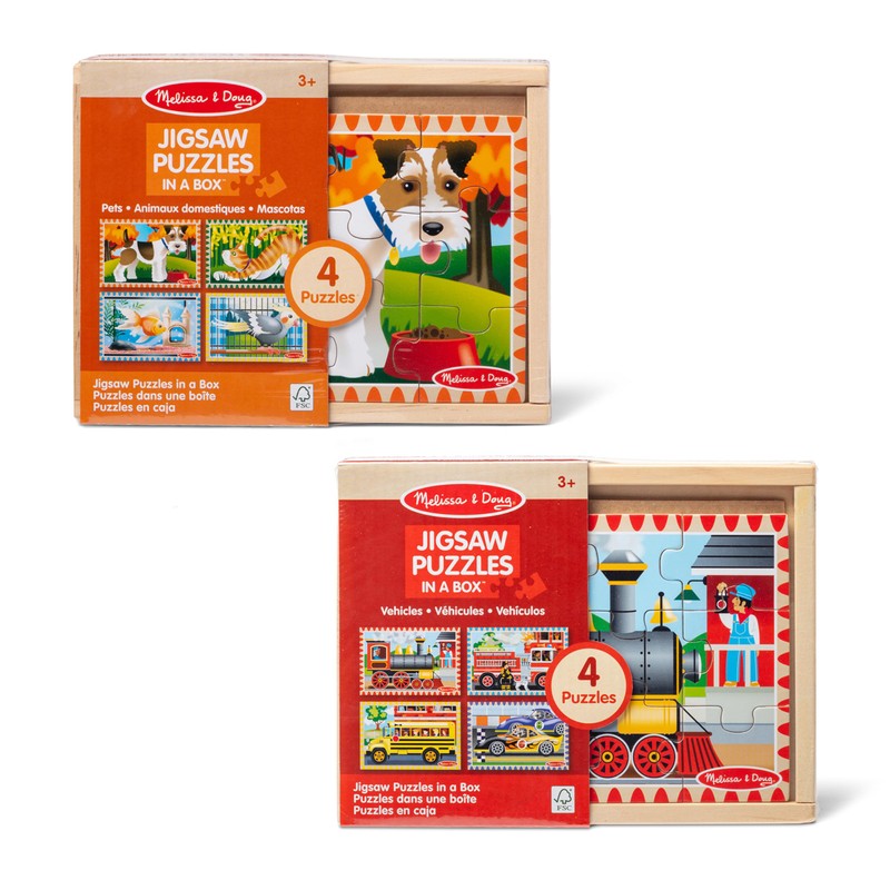 Melissa & Doug Wooden Jigsaw Puzzles in a Box 2-Pack