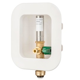 (1 Pack) Lidertik 1/2 inch Push-to-Connect Pre-Assembled Ice Maker Outlet Box Valve 1/4 inch Recessed Refrigerator Water Line Wall Box with Shut Off Valve and Stainless Steel Hammer Arrestor 611-LK