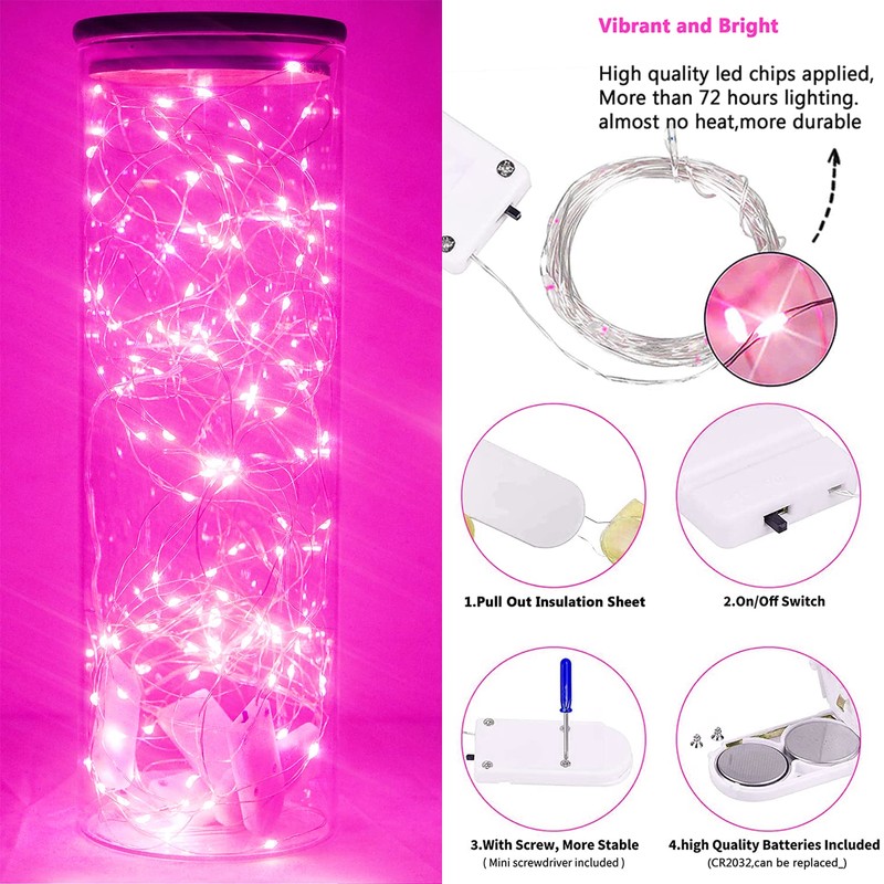 SmilingTown 15 Packs 20 Led Pink Fairy String Lights Battery