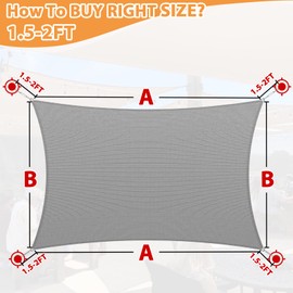 Patio Sun Shade Sail Canopy, 16' x 24' Edge Double-Layer Reinforcement Rectangle Shade Cloth Block Sunshade Fabric - Outdoor Cover Awning Shelter for Pergola Backyard Garden Yard (Grey Color)