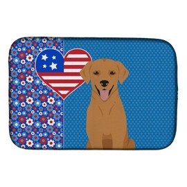 Caroline's Treasures WDK5245DDM Red Fox Labrador Retriever USA American Dish Drying Mat Absorbent Dish Drying Mat Pad for Kitchen Counter Dish Drainer Mat for Countertop, 14 x 21", Multicolor