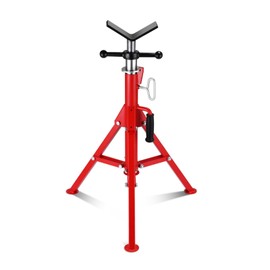 V-Head Pipe Jack Stand, 2500LB Load Capacity Heavy Duty Steel Jack Stands with Folding Legs, 28"-52" Adjustable Height Portable Tripod Pipe Stands for Welding, Pipe Threading, Red