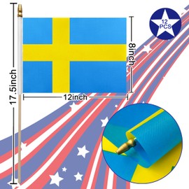 LoveVC 12Pcs 8×12 Inch Sweden Flags Small Swedish Flag on Wood Stick Mini Handheld Flags Decorations
