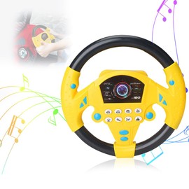 WDKXCN Toy Steering Wheel, Portable Kids Steering Wheel For Car, Copilots Simulated Steering Toy, Kids Car Steering Wheel With Sound Early Educational Toys For Boys Girls (Black Yellow)