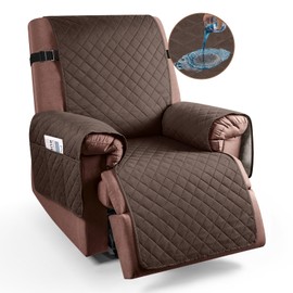 KinCam 100% Waterproof Recliner Chair Cover, Reclining Couch Covers for Pets, Dogs, Recliner Couch Slipcover Furniture Protector with Elastic Straps for Kids(23.6", Deep Brown)