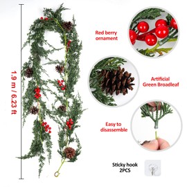 RECUTMS Christmas Garland Greenery Outdoor Pine Garland,Christmas WreathDecorations for The Home Mantle Garland Xmas Holiday Decoration Indoor (Pine Cones)