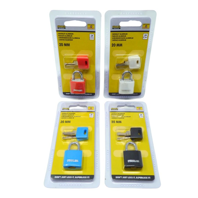 Pack of 1 Aluminium Padlock 20 mm Assorted Colours -