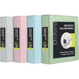 Oxford 3 Ring Binders, 2 inch ONE-Touch Easy Open D Rings, 3-Sided View Binder Covers, Binders for School, Xtralife Hinge, Non-Stick, PVC-Free, Natural Pastel, 530-Sheet Capacity, 4 Pack (79923)