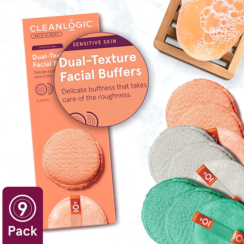 Cleanlogic Bath & Body Dual-Texture Facial Buffers for Sensitive Skin,
