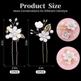 6 PCS Bridal Wedding Hair Pins White Flower Hair Clips Crystal Pearl Rhinestone Headpiece Wedding Hairs Accessories for Bride Bridesmaids Women