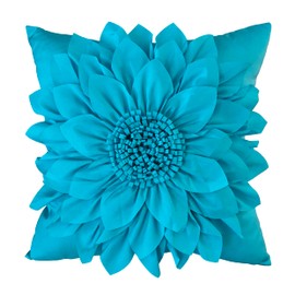 Bella's Giftshop 3D Sunflower Decorative Throw Pillow Covers for Bed Sofa Couch Car, Accent Floral Taffeta Cushion Cover, Handmade Pillow Cases Living Room Decor, 17x17 Inch-Blue/Turquoise