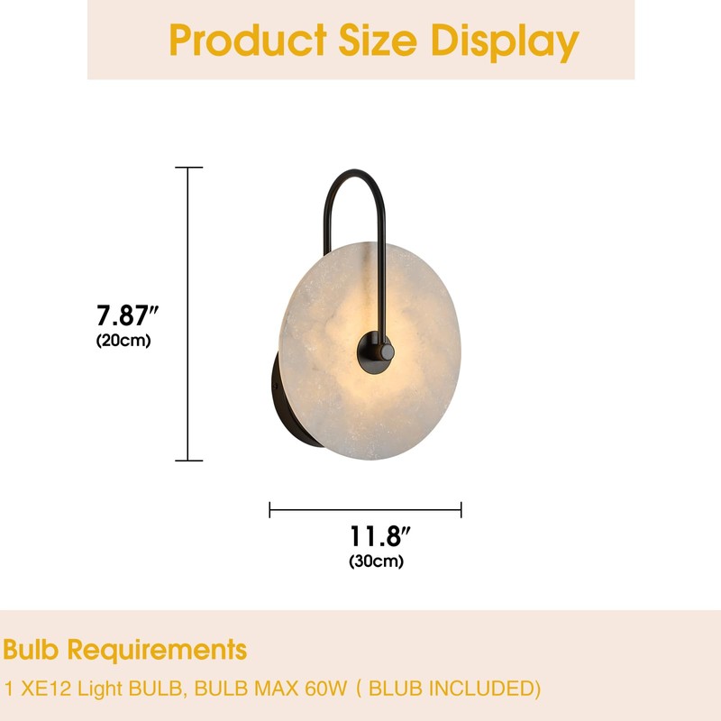 Fanyank Round Alabaster Wall Sconce, Natural Marble Lampshade Wall Sconce,