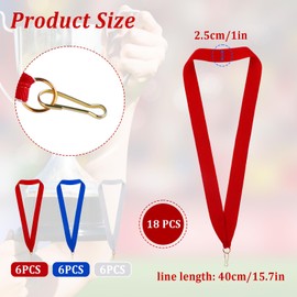 18 Pcs Medal Ribbons, Award Ribbons for Medals Lanyard Ribbons with Clips Medal Neck Ribbons for Sports Competitions School Classroom Office Party Decorations Gifts Favors Supplies (Red White Blue)