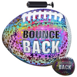 BOUNCEBACK Holographic Reflective Training Football Youth Size 7(Ages 5-14), Bright up Halfball Quarterback Training Equipment, Solo Practicing PassCatch Football (with Pump)