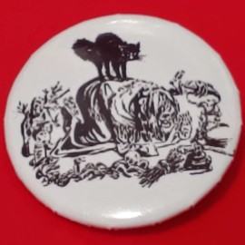 1 Inch White Witch And Cat Round Pinback Button