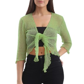 Love My Fashions® Women’s Fish Net Knitted Tie Up Bolero Shrug Top Ladies 3/4 Sleeve One Size Fits All Navy Blue