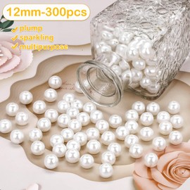 300PCS Pearl Beads for Crafts White Mixed Size 3/4/6/8/10/12/14/20mm Beads with Holes for Jewelry Making Bracelets Necklaces Earings and Vase Filler Small Round Beads Bagged DIY Decoration Kits