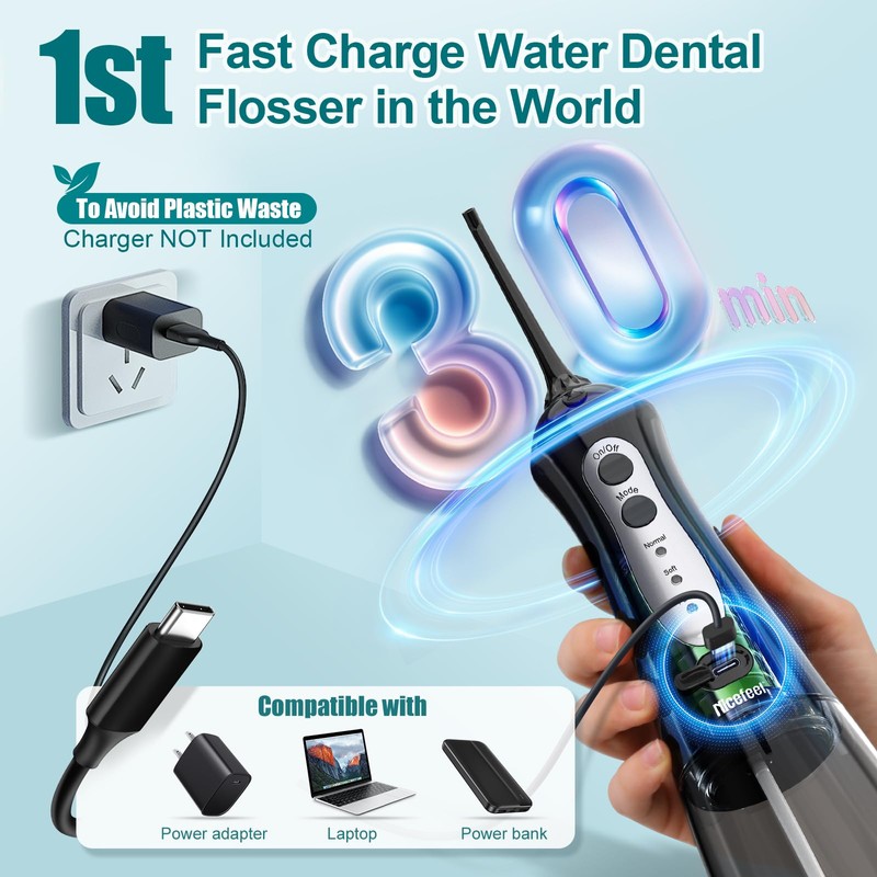 Nicefeel Cordless Water Dental Flosser – 300ML BPA-Free Portable Oral