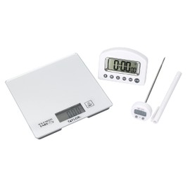 Taylor Pro 3-Piece Kitchen Measuring Set with Hygienic Digital Scales, Instant- Read Thermometer and Timer - White