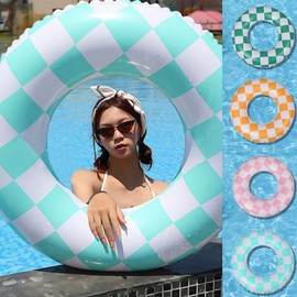 New Round Inflatable Swim Ring with Double-Sided Chessboard Grid Pattern Model LF2100 Retro Green +70 [Recommended Weight 20.00 Kg-40.00 Kg] 30ea