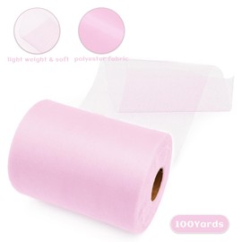Rilisili 6 Inch × 100 Yards(300 Feet) Tulle Mesh Ribbon Light Pink Tulle Fabric Ribbon Roll Netting Spool for Tutu Skirt DIY Craft Wedding Home Decor Party Gift Wrapping Ornaments