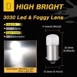 QasimLed Bayonet BA9 BA9S 53 57 1895 64111 T4W Super Stable and Bright Led Bulbs Exterior Marker Indicator Interior Reverse Side Corner Light White 12V DC 10pcs