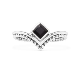 Cut Square Black Onyx Stone Ethnic Ring 925 Sterling Silver Vintage Boho Chic (8)