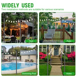 MASYHLEST 4 Pack 10FT String Light Poles, Outdoor String Light Poles for Outside String Lights, Metal Lights Hanging Pole with Fork for Garden, Yard, Deck, Patio, Backyard, Wedding, Party, Camping