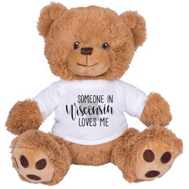 TeesAndTankYou Someone in Wisconsin Loves Me Bear: 8 Inch Brown Teddy Bear Stuffed Animal with White Shirt