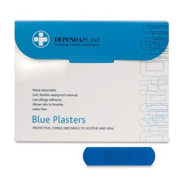 Reliance Medical Dependaplast Plaster Safe for Food Environments, Highly Detectable, Blue, 7 cm x 2 cm, Pack of 100