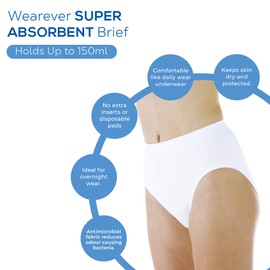 iMEDicare Pelvic Health Naturally Wearever Regular Absorbency (150ml), 1 Pack Cotton Comfort Brief - Incontinence Pants for Women (Medium, White)