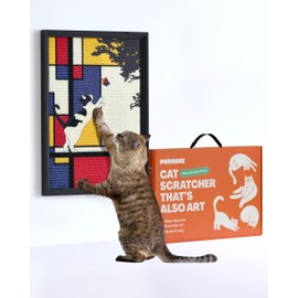 PURRDEE Decorative Cat Wall Scratcher, 14x20 Artwork-Inspired Sisal Cat Scratcher with Stylish Wooden Frame, Removable Hook-and-Loop Mounting Strip, Unique & Functional Cat Gift (Piet Mondrian)