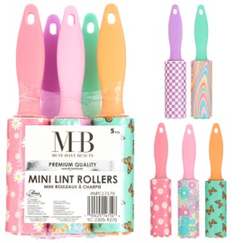 Expressions 5pc Mini Lint Rollers Value Pack - Colorful Compact Mini Lint Roller for Travel, Household Essentials Pet Hair Removal Tool & Lint Removers for Clothing (Retro)