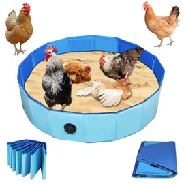 Chicken Dust Bath Chicken Coop Cleaning Container Dust Bath Ultra Tough Composite Fabric Foldable Design Essential Chicken Coop Accessories (32'' D * 8'' H)