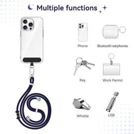ivoler Multifunctional Phone Lanyard with Earbud/Glasses Hook, Adjustable Crossbody & Wrist Strap, Universal Compatibility for Most Phones – Hands-Free & Durable with Secure Patch Holder - Navy Blue