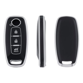OFFCURVE Car Key Cover Car Key Case Key Fob Cover Car Key Protector Compatible with Nissan Ariya B6/B9 X-Trail T32/T33 Qashqai J12 Juke F16 Altima Teana Pathfinder Rogue Bluebird Kicks (Black Silver)
