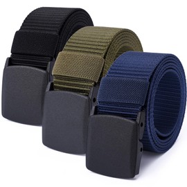 Mile High Life | Nylon Web Belt | Outdoor Military Belt | Cut To Fit Size Up To 4ft | Width 1.5" | TSA Free Plastic Buckle, Black/Olive/Navy