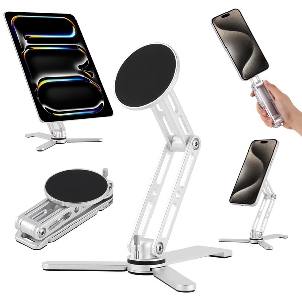 Magnetic Phone Tripod Stand with Anti Slip Silicone,Adjustable Height,360° Rotating