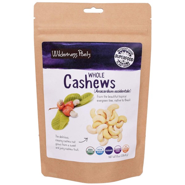 Wilderness Poets Cashews - Organic Raw Cashew Nuts, 8 Ounce