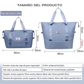 Maleta Deportiva Bolsa de Deporte Gym Con Compartimento para Zapatos y Bolsillo Separado Impermeable，Mochila Gym para Hombres y Mujeres, Bolsa de Viaje de Mano, Gran Capacidad y Ligero, Acampar, Azul