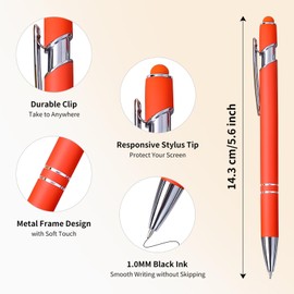 HALOMNNI 9 Pack Ballpoint Pens 2-in-1 Retractable Ballpoint Pen with Stylus Tip, Metal Stylus Pens for Touch Screens, 1.0 mm Black Ink