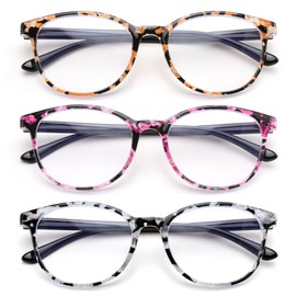 FEISEDY 3 Pack Lightweight Square Blue Light Reading Glasses for Women Trendy Tortoise Clear Readers B0238 2.5x