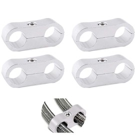 6AN Hose Separator Clamp Aluminum Fuel Line Mounting Clamp Divider Hose Fitting Adapter Fit for 3/8 Fuel Line, Oil Line, Brake Line, Water Pipe and Gas Line,Silver,4pcs