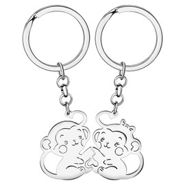 YINYA Valentines Stainless Steel Cute Couples Monkey Keychain Animals Matching Jewelry Gifts for Women Girls Wallet Key Ring (Silver Plated+Silver Plated)