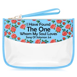 Sazuwu Bible Verse Inspirational Christian Quote Gifts Blue Makeup Bags with Zipper Christian Baptism Gifts for Adults Religious Birthday Gifts for Daughter Cosmetic Travel Bag Organizer