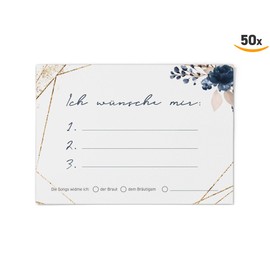 DeinWeddingshop 50 Music Wish Cards A6 Music Wish, DJ Cards for Wedding - Wedding Party, Guest Wishes, Wedding Game, Premium Paper - 10.5 x 14.8 cm (Watercolour Breeze (Rose))