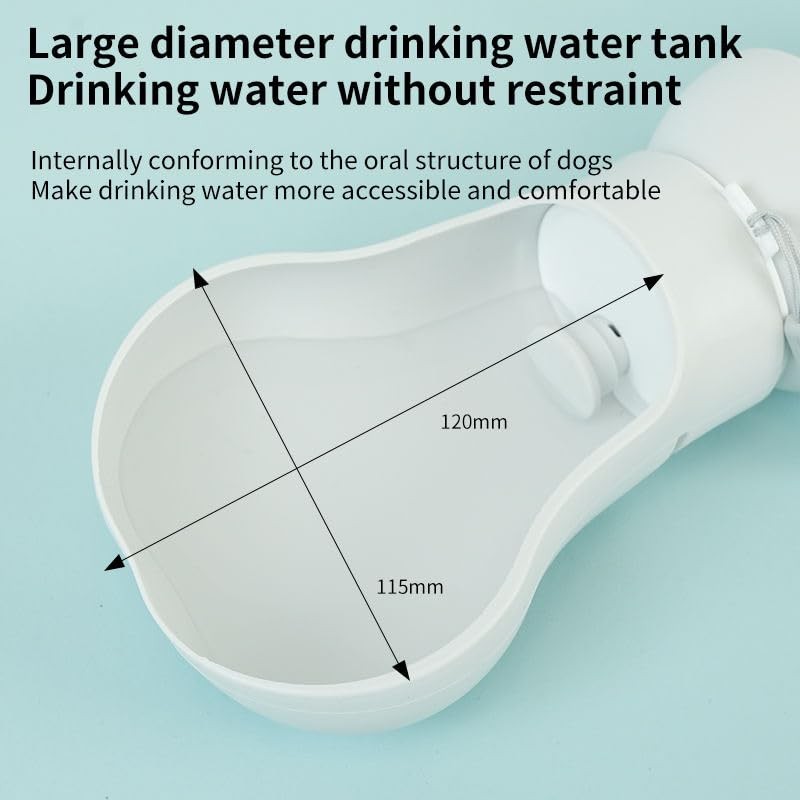 Portable Dog Water Bottle with Foldable Bowl, 550ml, White, Leak-Proof